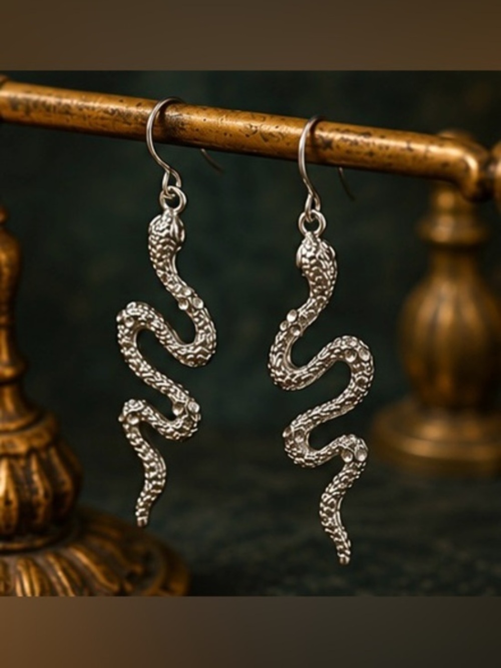 🐍 Silver Snake Rhinestone Dangle Earrings